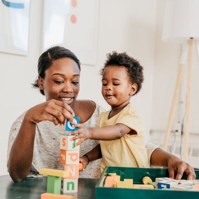 Mother and child with building blocks